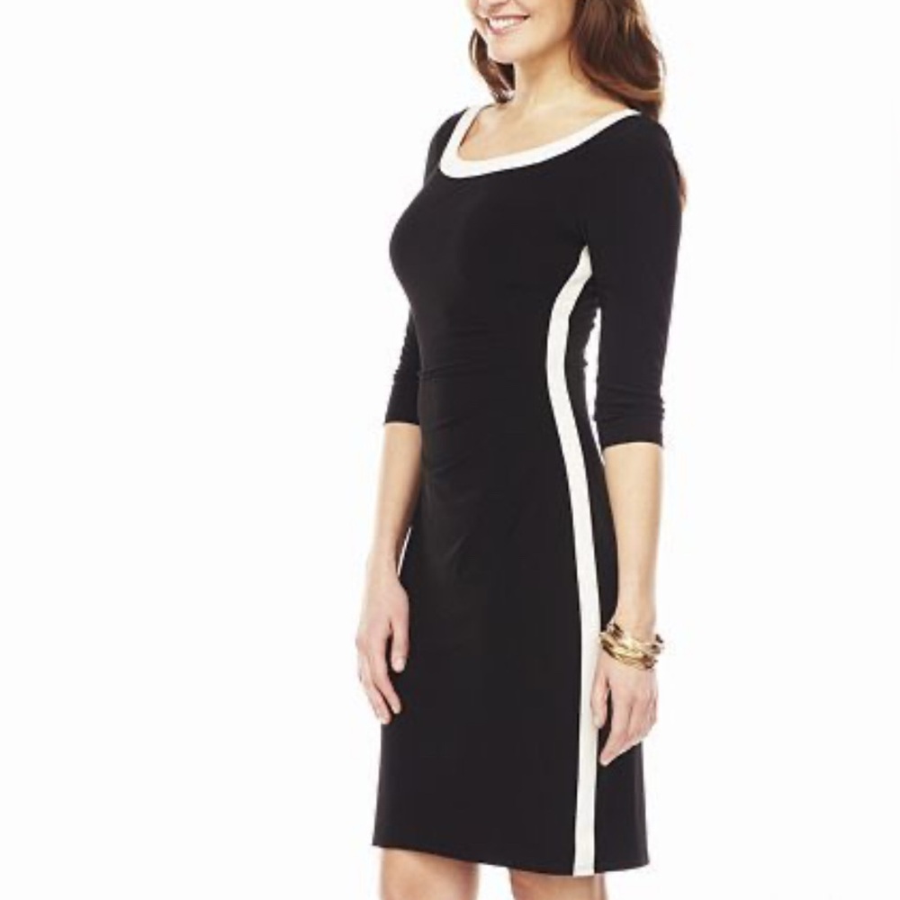Chaps Ralph Lauren Panel Dress M Medium Black White Stretch Career Washable NEW